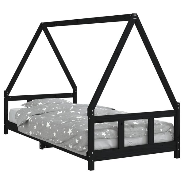 vidaXL Cadre de lit pour enfants noir 90x200 cm bois de pin massif