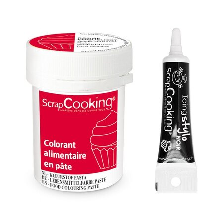 Colorant alimentaire en pâte 20 g Rouge coquelicot + Stylo de glaçage noir