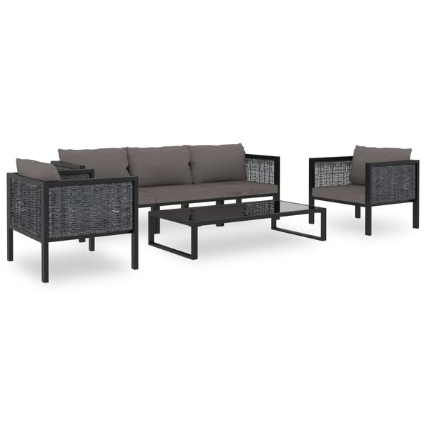 vidaXL Salon de jardin 6 Pièces avec coussins résine tressée anthracite