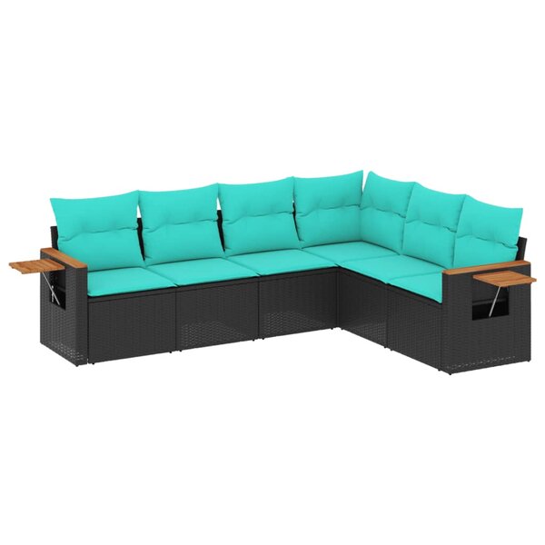 vidaXL Salon de jardin 6 Pièces avec coussins noir résine tressée