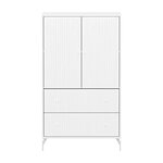 Flexa SAGA Armoire 2 portes et 2 tiroirs a facades rainurees Blanche Pieds metalliques et boutons blancs