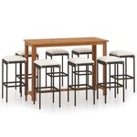 vidaXL Ensemble de bar de jardin avec coussins 9 Pièces Noir