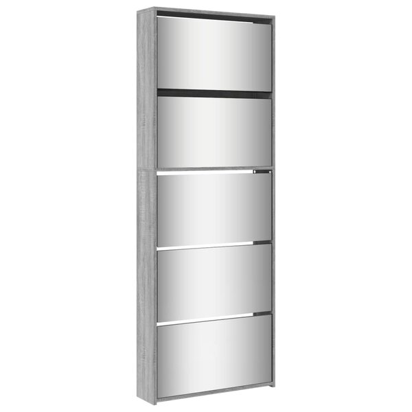 vidaXL Armoire à chaussures miroir 5 niveaux sonoma gris 63x17x169 5cm