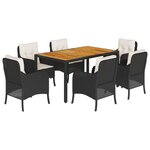 vidaXL Ensemble à manger de jardin coussins 7Pièces Noir Résine tressée