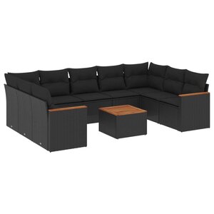 vidaXL Salon de jardin 10 Pièces avec coussins noir résine tressée
