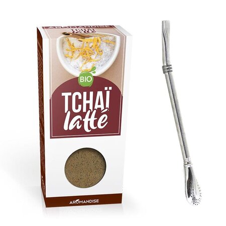 Préparation bio pour tchaï latté 70 g + paille inox avec filtre