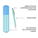 Stylo Tactile avec Etui Office Chic - Plusieurs Motifs - Rayures Turquoise - Draeger