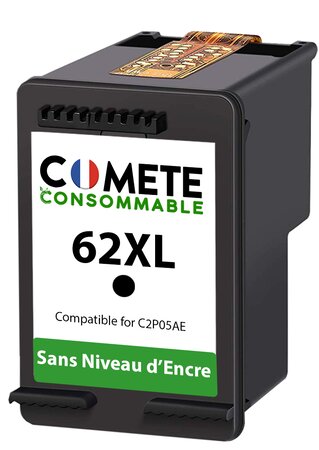 COMETE - 62XL - 1 Cartouche d'encre Compatibles HP sans puce - Noir - Marque française