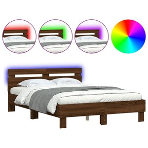 vidaXL Cadre de lit avec LED sans matelas chêne marron 135x190 cm