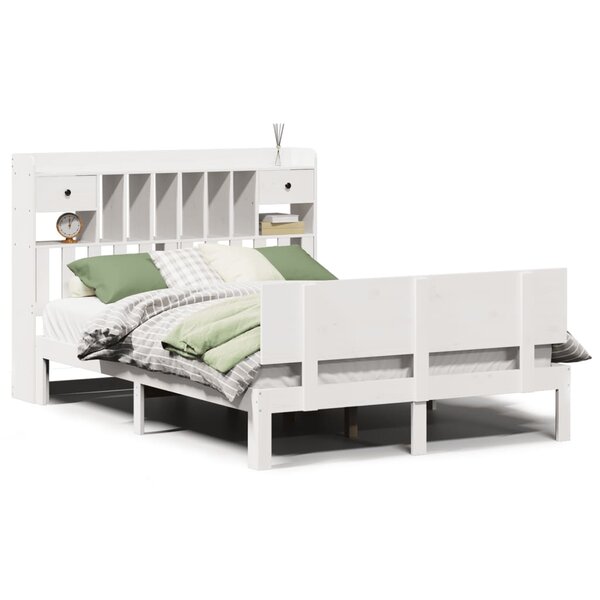 vidaXL Lit bibliothèque sans matelas blanc 140x190 cm bois pin massif