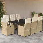 vidaXL Ensemble à manger de jardin et coussins 9 Pièces beige Poly rotin