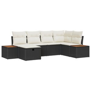 Canapés de Jardin 6 Pièces avec Coussins Noir Poly Rattan