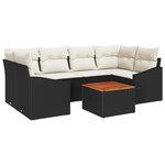 vidaXL Ensemble de canapé de jardin 7 pièces avec coussins noirs en poly rotin et acacia