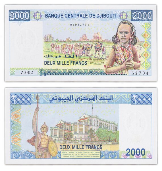 Billet de collection 2000 francs 2008 djibouti - neuf - p43 - préfixe z billet de remplacement