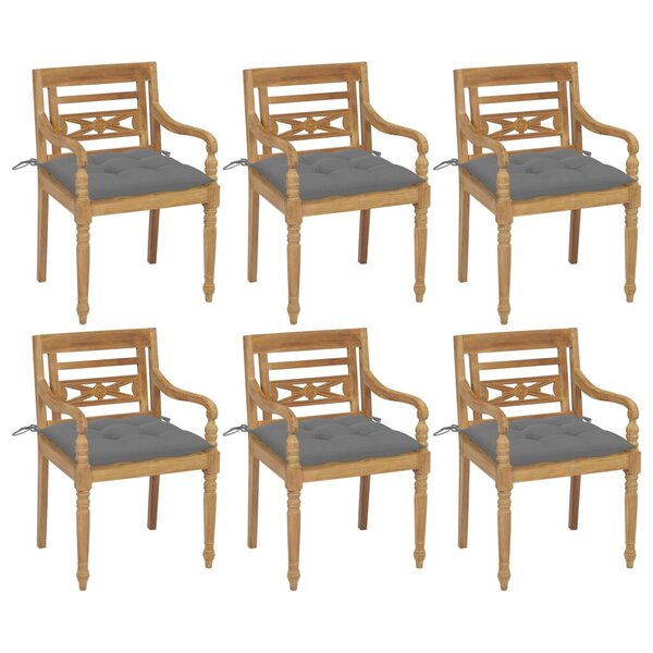 vidaXL Chaises Batavia avec coussins 6 Pièces Bois de teck solide