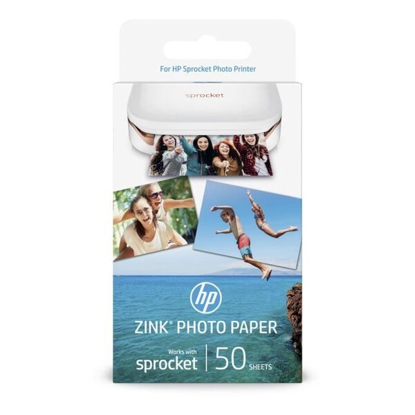 Hp papier photo adhésif hp zink -  50 feuilles -  5 x 7 6 cm -  compatible avec l'imprimante hp sprocket