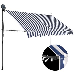 vidaXL Auvent manuel rétractable avec LED 300 cm Bleu et blanc