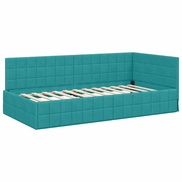 vidaXL Cadre de lit d'angle Turquoise 100 x 200 cm Velours