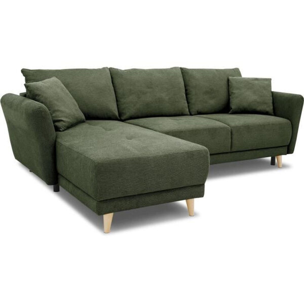 Canapé d'angle convertible réversible 3-4 places tissu Vert Olive à coffre de rangement - 244 x 158 x Hauteur 95 cm