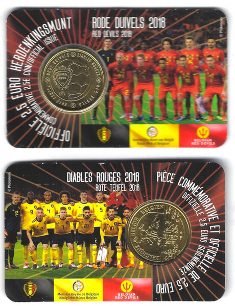 Monnaie 250 euros belgique 2018 - diables rouges en coincard