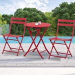 Salon de jardin bistro pliable - table ronde Ø 60 cm avec 2 chaises pliantes - métal thermolaqué rouge
