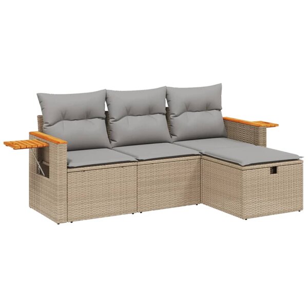 vidaXL Salon de jardin avec coussins 4Pièces mélange beige résine tressée