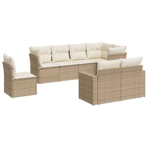 vidaXL Salon de jardin avec coussins 8 Pièces beige résine tressée