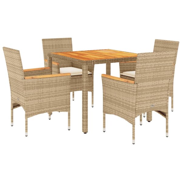 vidaXL Ensemble à manger de jardin et coussins 5Pièces beige rotin acacia