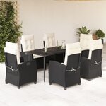 vidaXL Ensemble à manger de jardin coussins 7Pièces Noir Résine tressée