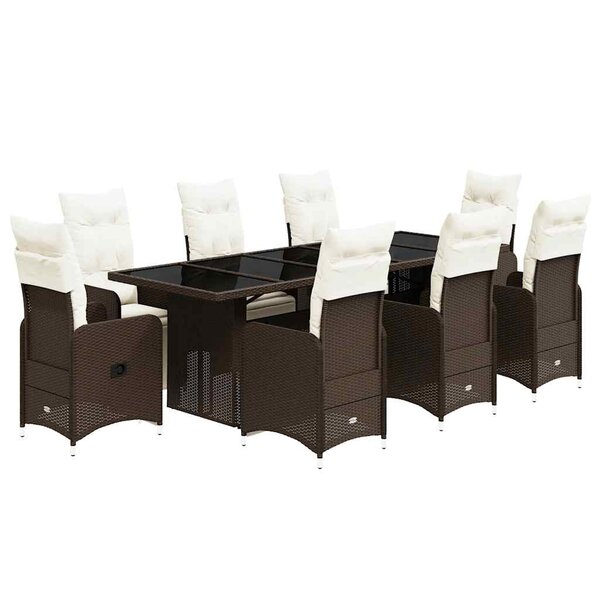 vidaXL Ensemble de bistro de jardin 9 Pièces coussins marron poly rotin