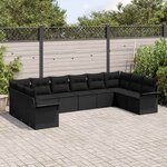 vidaXL Ensemble de canapé de jardin avec coussin 10 Pièces Noir polyrotin