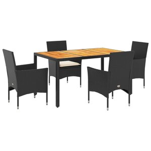 vidaXL Ensemble à manger de jardin et coussins 5 Pièces noir rotin acacia