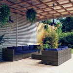 vidaXL Salon de jardin 8 Pièces avec coussins résine tressée gris