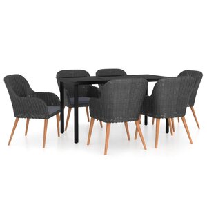 vidaXL Ensemble à manger de jardin avec coussins 7 Pièces Noir