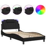 vidaXL Cadre de lit Viana avec LED sans matelas noir 100x200 cm