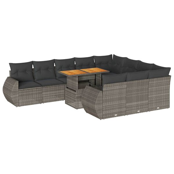 vidaXL Salon de jardin 11 Pièces avec coussins gris résine tressée