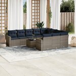 vidaXL Salon de jardin 11 Pièces avec coussins gris résine tressée