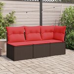 vidaXL Canapé de jardin avec coussins 3 places en résine tressée marron
