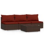 vidaXL Salon de jardin 4 Pièces avec coussins Marron Résine tressée