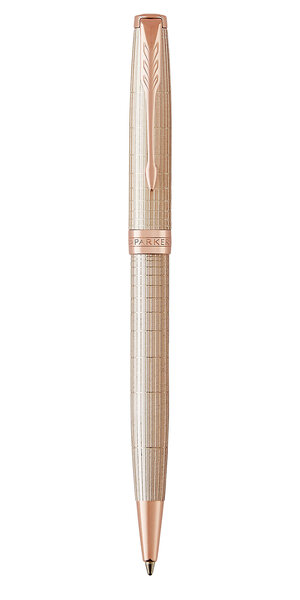 PARKER Sonnet stylo bille, argent ciselé, attributs or rose, recharge encre noire pointe moyenne – Livré dans son écrin