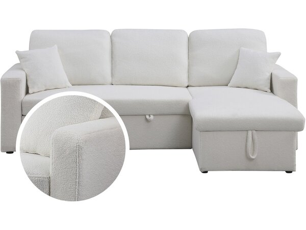 Canapé d'angle convertible/reversible avec coffre "Alain" - 3 places - Bouclettes - Blanc
