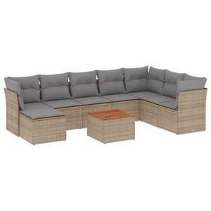 vidaXL Salon de jardin avec coussins 9 Pièces beige résine tressée