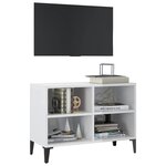vidaXL Meuble TV avec pieds en métal Blanc brillant 69 5x30x50 cm