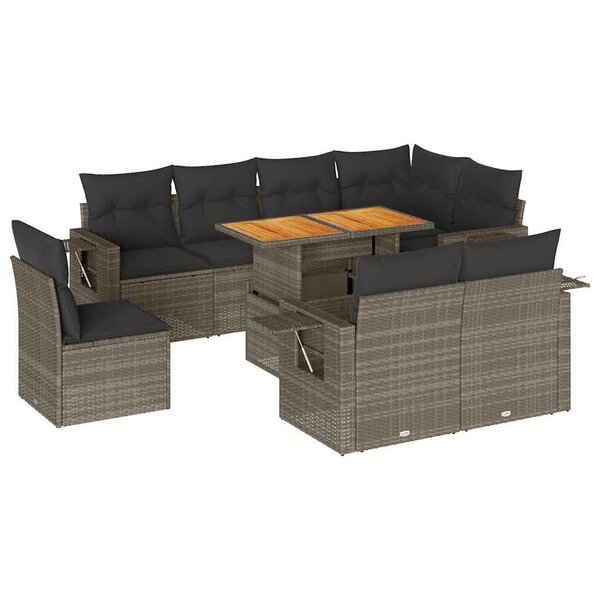 vidaXL Salon de jardin 9 Pièces avec coussins gris résine tressée