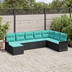 vidaXL Ensemble de canapé de jardin avec coussin 8 Pièces Noir polyrotin