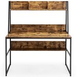 Bureau avec niche et bibliothèque table d'étude de 120 cm table de travail pour ordinateur portable peu encombrant marron rustique 20_0007969