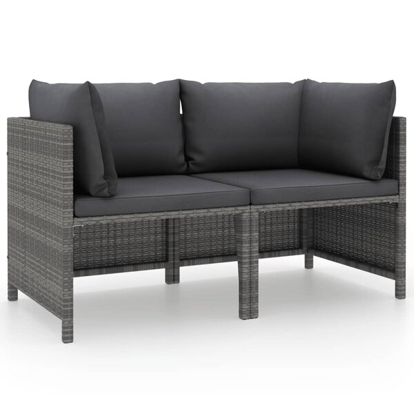 vidaXL Canapé de jardin à 2 places avec coussins Gris Résine tressée