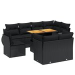 vidaXL Salon de jardin 9 Pièces avec coussins noir résine tressée