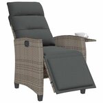 vidaXL Chaise de jardin inclinable avec table d'appoint gris polyrotin