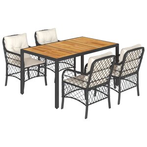 vidaXL Ensemble à manger de jardin coussins 5Pièces Noir Résine tressée